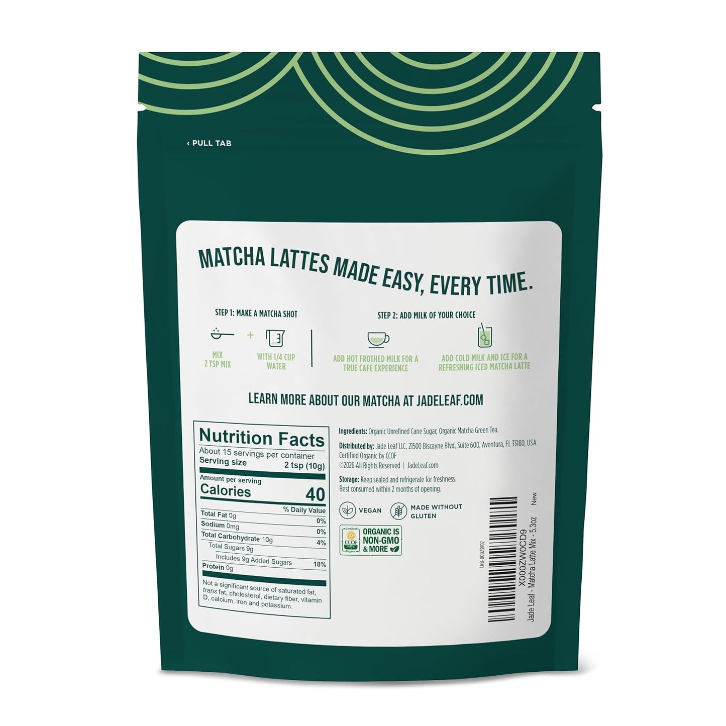 Jade Leaf Matcha Organic Matcha Latte Mix - Lightly Sweet Japanese Matcha Powder with Organic Cane Sugar for Café Style