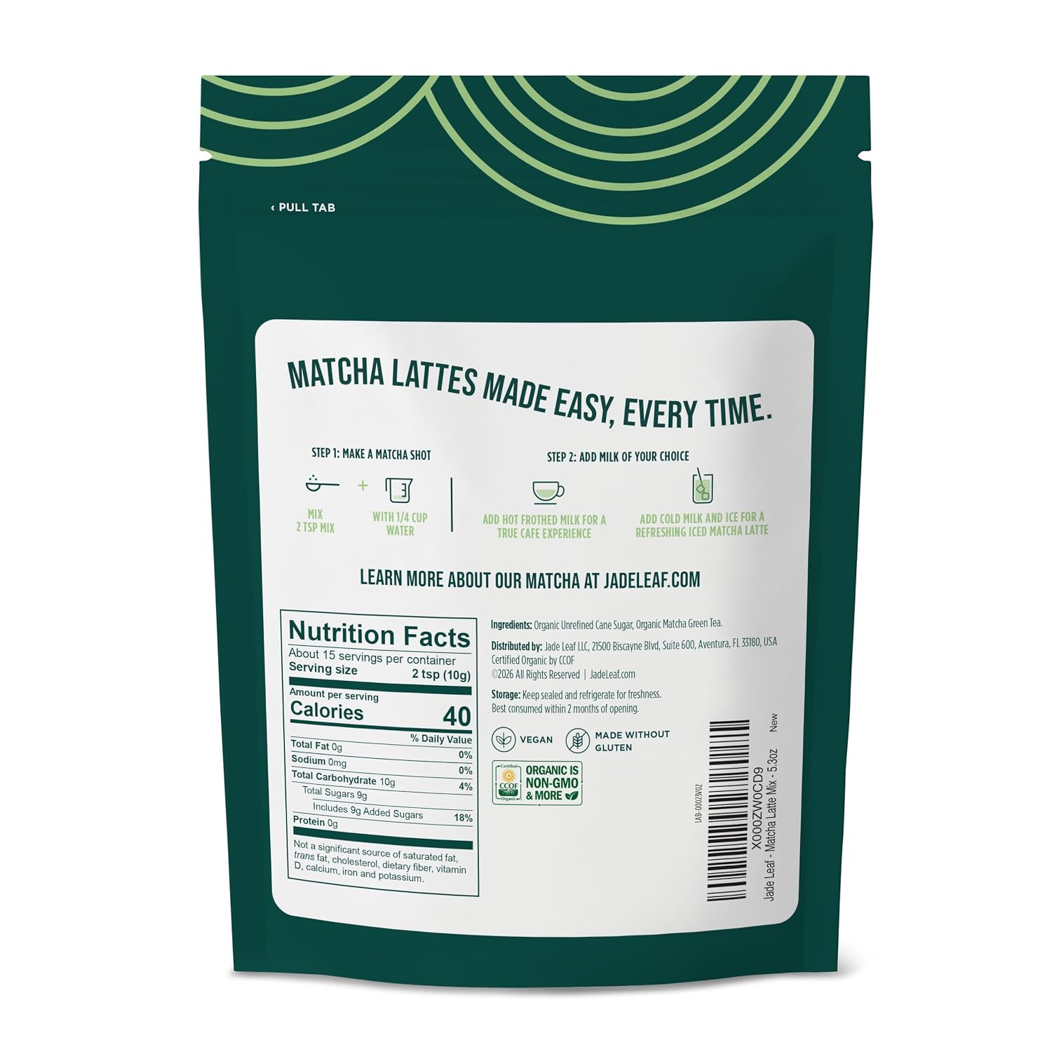Jade Leaf Matcha Organic Matcha Latte Mix - Lightly Sweet Japanese Matcha Powder with Organic Cane Sugar for Café Style