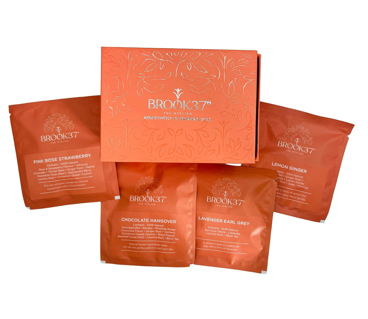 Brook37 Premium Assorted Tea Sampler Box - 8 Exquisite flavours, Natural Ingredients & Flavors, Tea Bag, Low Caffeine, Plastic Neutral Brand