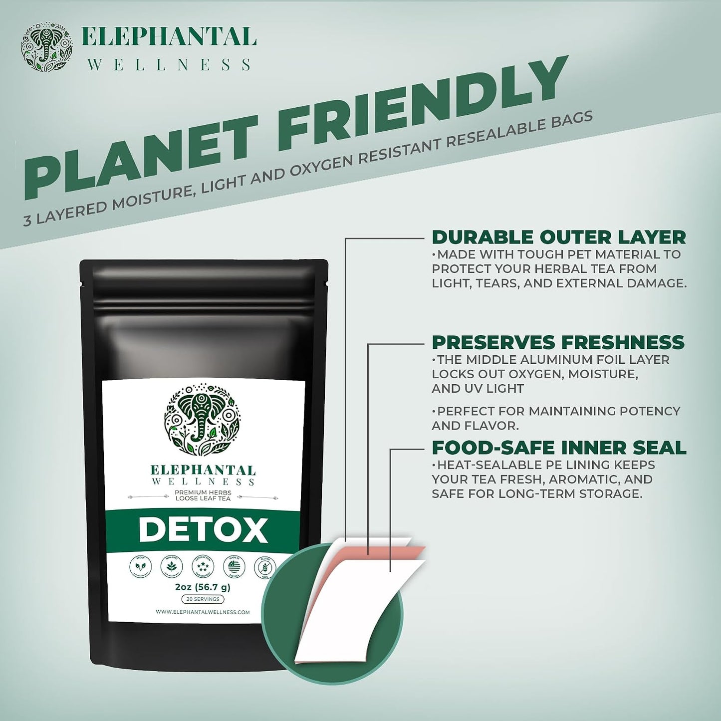 Elephantal Wellness Premium Detox Herbal Tea | Daily Liver, Kidney, Blood &amp; Digestive Support with Turmeric, Nettle Tea, Milk Thistle, Dandelion Tea &amp; Burdock | Handmade, Caffeine-Free Loose Leaf Blend | 2oz, 20 Servings