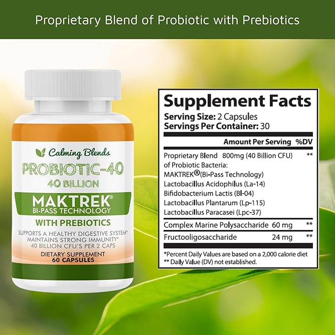 Digestive Support Tea & Probiotic Supplement (40 Billion CFU, 60 Capsules) | Herbal Tea and Probiotic Duo for Digestive Comfort & Gut Health