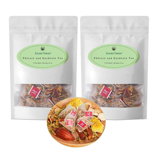 Kreain Nature Chicory And Gardenia Tea, Natural Sugar Free Blend with Honeysuckle, Licorice, and Tangerine Peel, Liver and Kidney Detox, Vegan &amp; Caffeine Free, 12 Teabags, 2 Pack