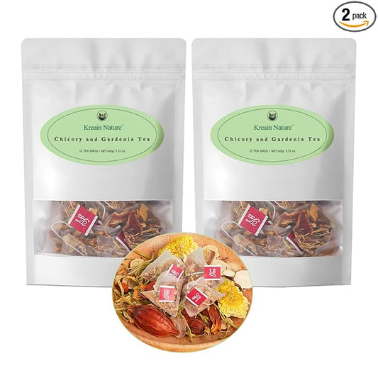Kreain Nature Chicory And Gardenia Tea, Natural Sugar Free Blend with Honeysuckle, Licorice, and Tangerine Peel, Liver and Kidney Detox, Vegan & Caffeine Free, 12 Teabags, 2 Pack