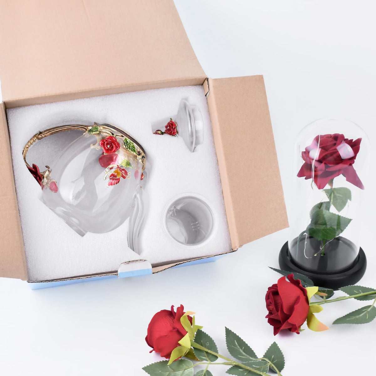 OEAGO Enamel Glass Flower Tea Pot 30.4OZ Birthday Gifts for Women Mom