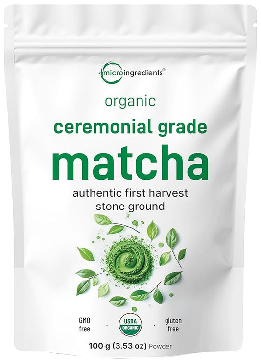 Organic Ceremonial Grade Matcha Powder, 100g | 100 Servings | Premium First Harvest Authentic Japanese Origin | 100% Pure Barista-Grade Sugar-Free Matcha Green Tea For Latte, Beverage & Baking