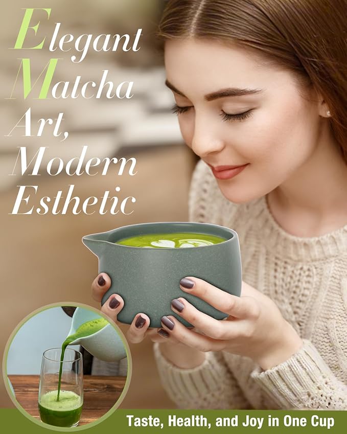 20OZ Matcha Whisk Set - 5PCS Chasen Set Includes Matcha Bowl with Spout, Bamboo Whisk with Ceramic Holder, Macha Scoop and Sifter