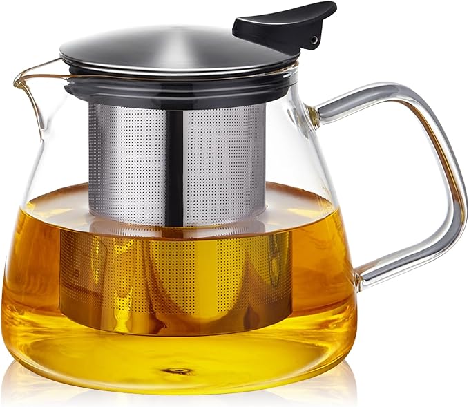Glass Teapot Tea Pot with Removable Stainless Steel Infuser, 25oz / 760ml Borosilicate Glass Tea Kettle for Office Work