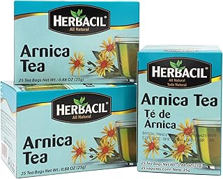Herbacil Arnica Herbal Tea, Herbal Blend, Caffeine-Free, All Natural, 3-pack of 25 bags per box (75 Tea Bags), 0.88 oz Each