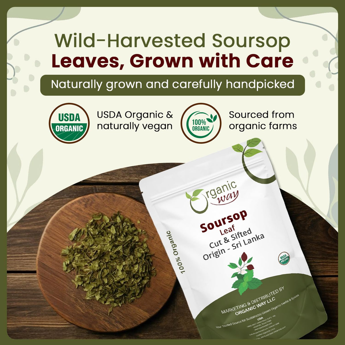 Organic Way Dried Soursop Leaf Coarse Cut - Herbal Tea (16 Oz)