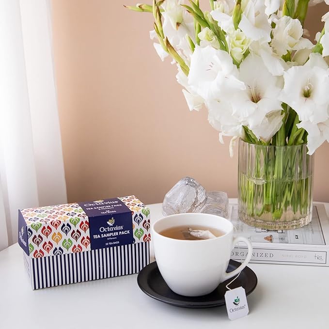 Octavius Assorted Tea Sampler – 32 Teabags | Pack of 2 | 8 Flavors of Premium Black & Green Tea | Variety Pack for Gifting & Daily Enjoyment