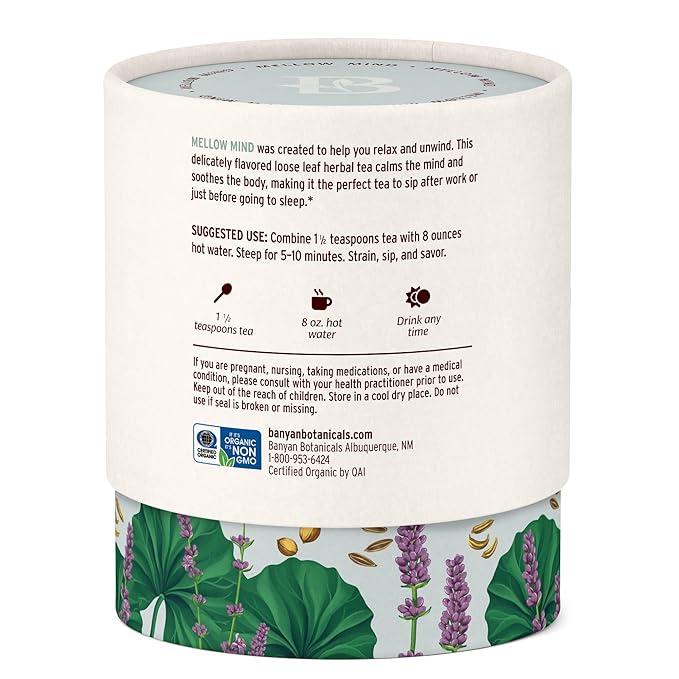 Banyan Botanicals Mellow Mind CCF Tea – Organic Lavender Chamomile Tea with Gotu Kola – Caffeine-Free Relaxation Tea for Stress Relief* – 1.5 oz