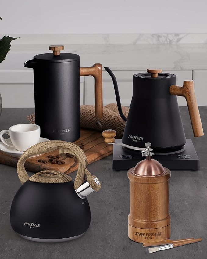 Poliviar Tea Kettle, Black Ti Stovetop Tea Kettle 2.7 Quart, Audible Whistling Teapot, Food Grade Stainless Steel for Anti-Rust and Anti Hot Handle