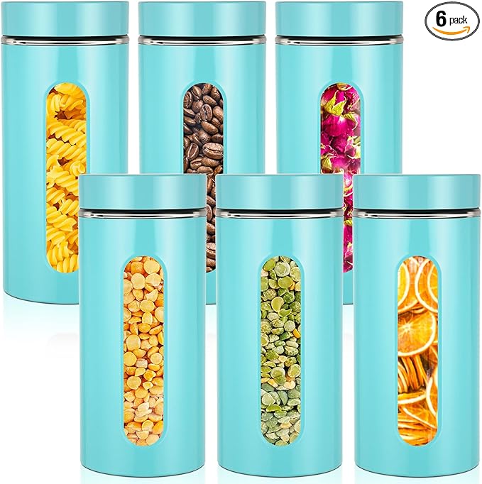 Patelai 6 Pack Kitchen Canisters Set Airtight Stainless Steel Canister Food Storage Container with W