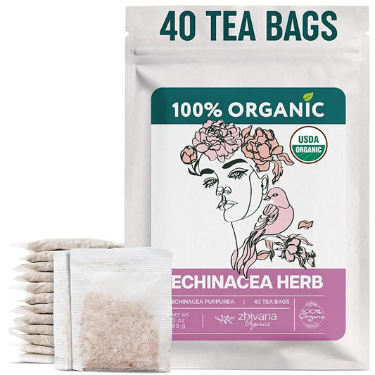 Echinacea Tea Organic (40 Tea Bags) - Medicinal Tea for Seasonal Changes -Natural Immunity Support - Te de Equinacea Organico
