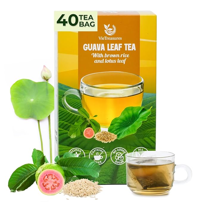 VieTreasures Guava Leaf Fit Tea – 2.8oz (40 Tea Bags) | With Brown Rice, Lotus Leaf & Stevia | Caffeine-Free, Vegan, Sugar-Free, Non-GMO Herbal Tea for Digestion, Detox & Weight Balance