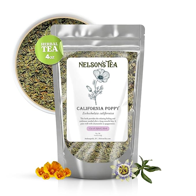Nelson's Tea - California Poppy - Cut & Sifted - Loose Leaf - Herbal Tea - 4 Oz