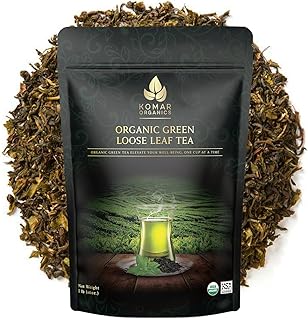 Komar Organics Loose Leaf Green Tea – 16Oz USDA Organic for Energy Boost, Antioxidants – Certified Kosher Delicate Flavor Assam Tea Organic Tea Leaves Ideal for Morning, Afternoon