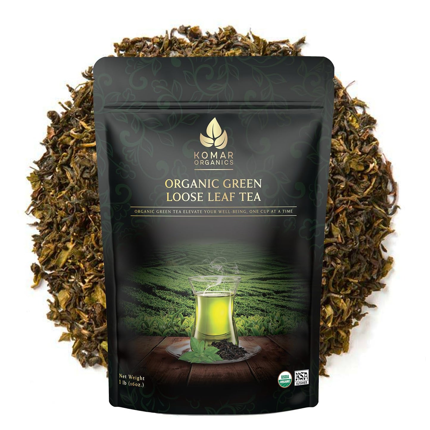 Komar Organics Loose Leaf Green Tea – 16Oz USDA Organic for Energy Boost, Antioxidants