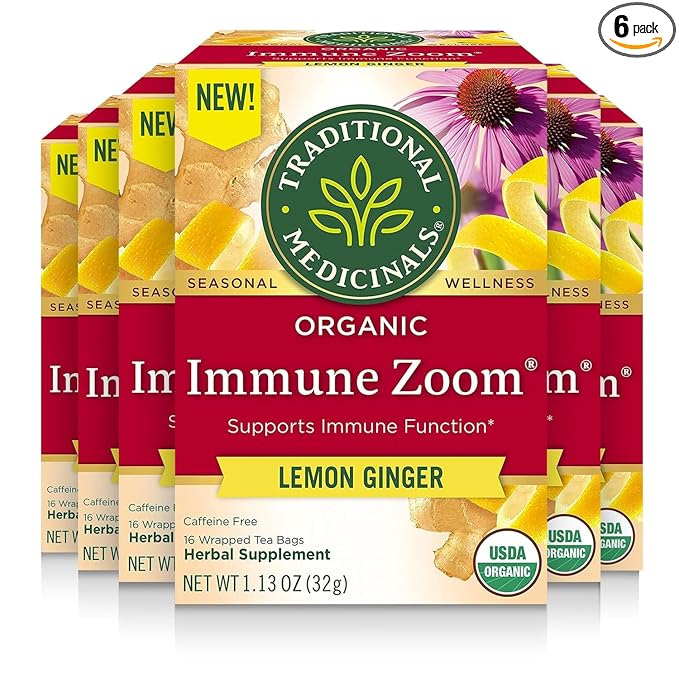 Traditional Medicinals Tea, Organic Immune Zoom Lemon Ginger, Supports Immune Function, 96 Tea Bags 