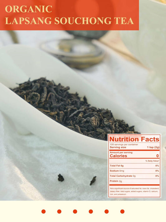 GLDNT Organic Lapsang Souchong Tea, Chinese Smoked Black Tea Loose Leaf 7oz | Rich Smoky Aroma, Full-Bodied &amp; Smooth Flavor, Caffeinated, Gluten Free, Hot or Iced, Resealable Foil-Lined Bag