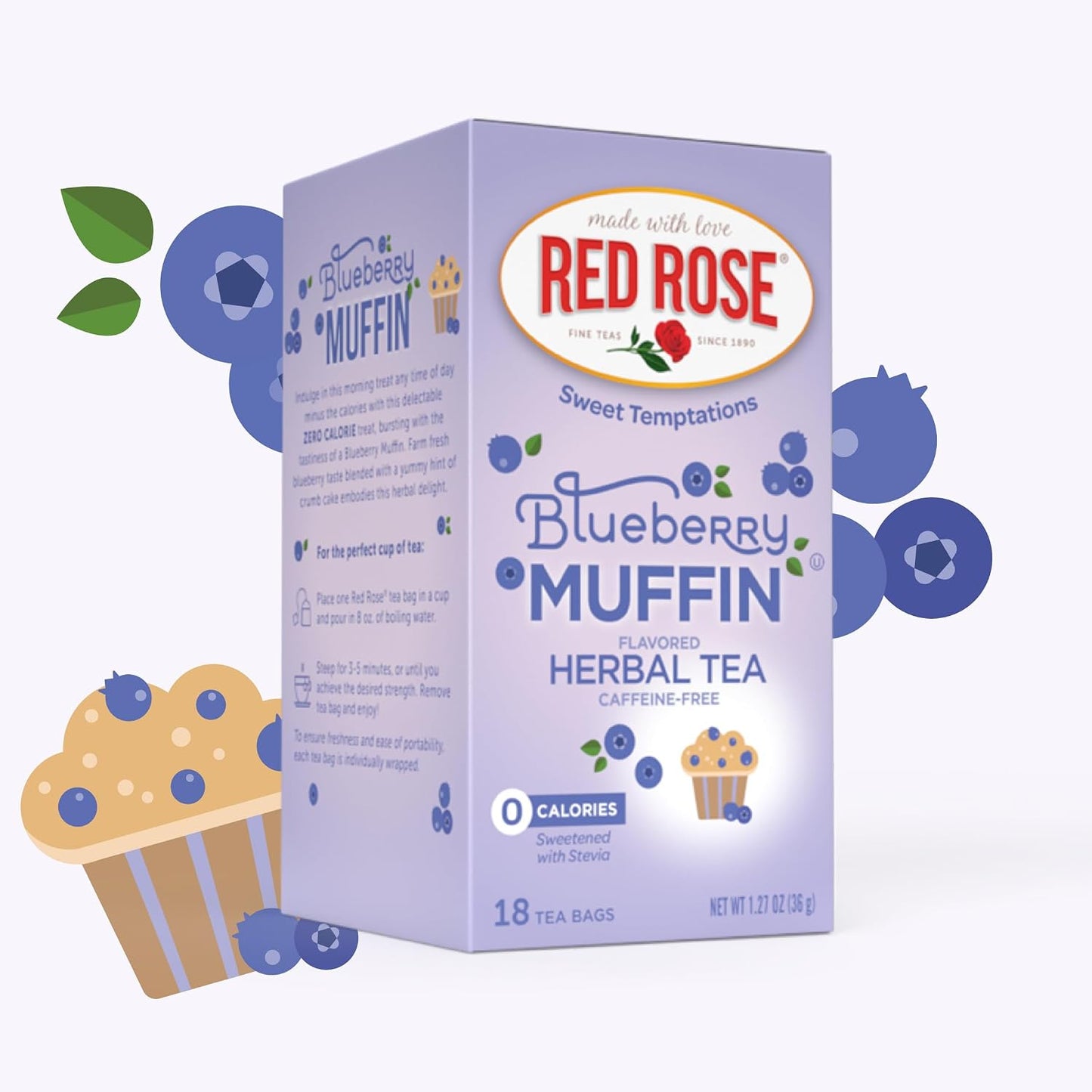 Red Rose Sweet Temptations Blueberry Muffin Dessert Herbal Tea, 2 Pack | Sweet, dessert-inspired herbal tea | Naturally flavored | Caffeine-free | Ideal sweet treat