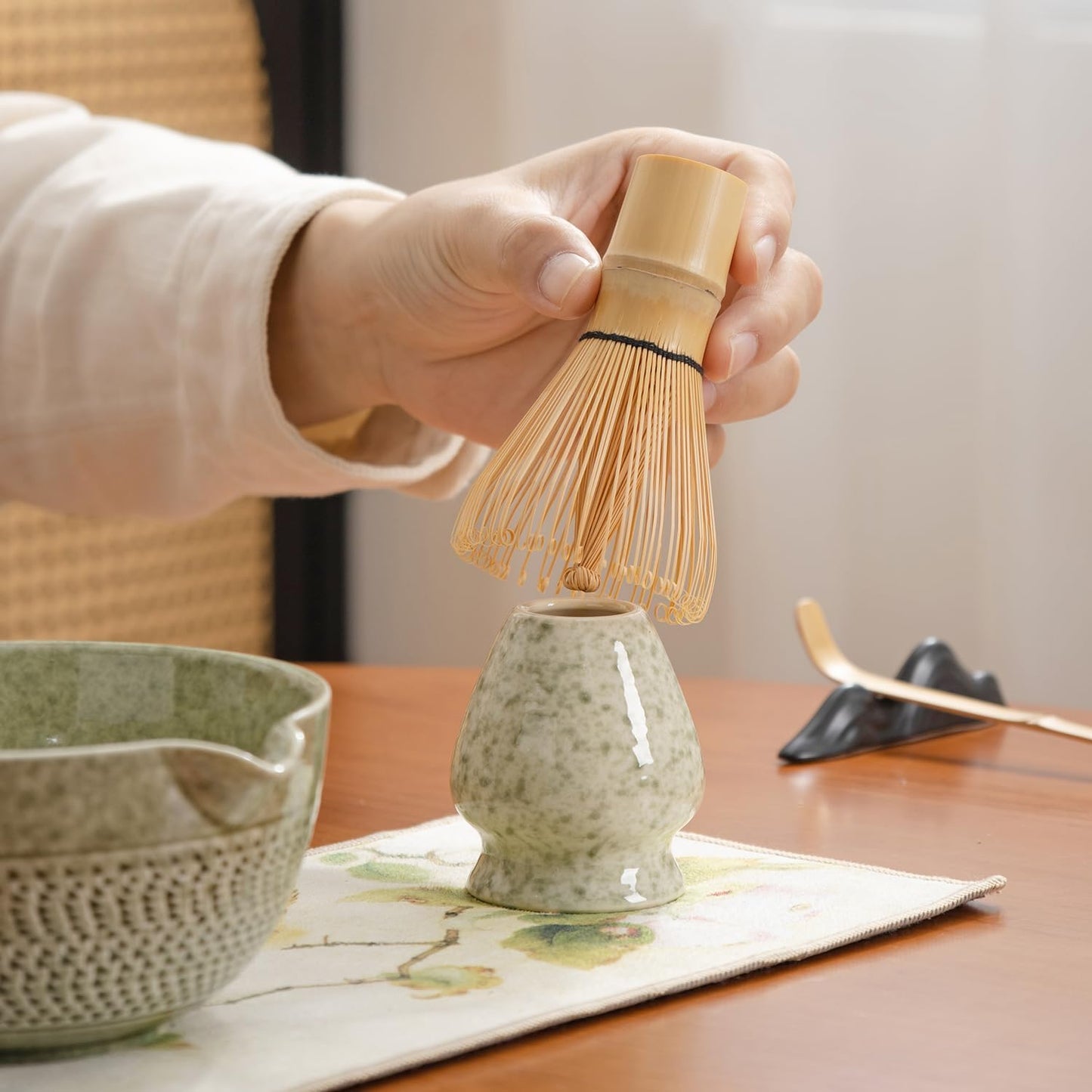 DWEHIXBUY matcha whisk set Ceremony Accessory, Matcha Whisk, Traditional Scoop (Chashaku), Tea Spoon, Whisk Holder, 1 tea bowl, 1 tea siev, 7pcs matcha set.matcha green matcha kit