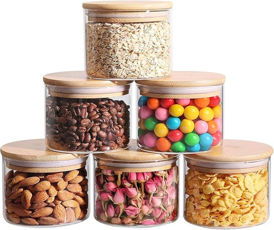 ComSaf 0.5 Qt Glass Food Storage Jars Set of 6, Clear Glass Storage Containers with Lids, Pantry Organization Jar, Spice, Blooming Tea, Coffee