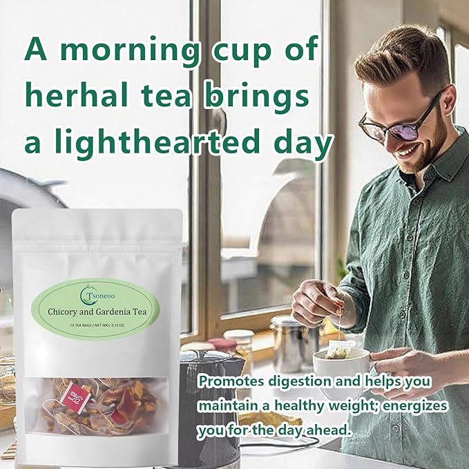 12 Tea Bags Chicory & Gardenia Herbal Tea - Gardenia, Chicory, Honeysuckle, Licorice, Tangerine Peel, Natural Sugar Free Blend