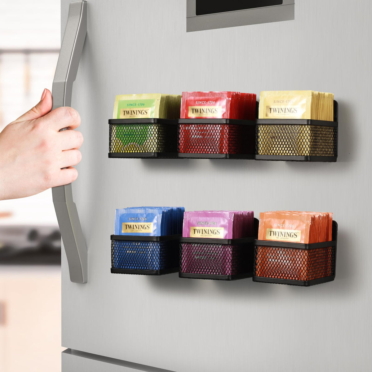 JUNLYNEST Magnetic Tea Bag Organizer - 6-Piece Metal Tea Organizer for Refrigerator, Kitchen Shelf and Counter, Stylish &