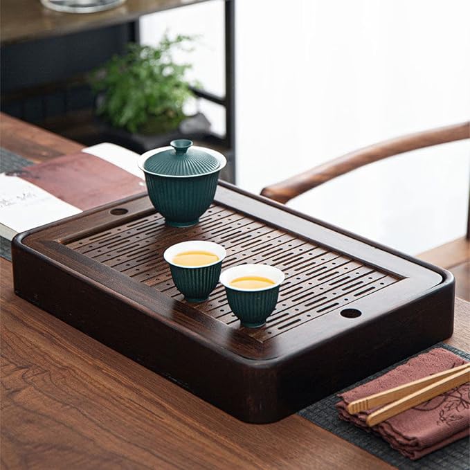 14in Bamboo Tea Tray Bamboo Chinese Gongfu Tea Tray Water Storage Bamboo Tea Table Vintage Tea Set(Large)