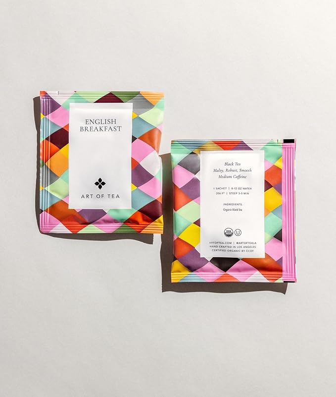 Art of Tea, Organic English Breakfast Tea, 50 Eco Friendly Pyramid Tea Bag Sachet Bulk Box