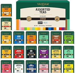 VAHDAM, Assorted Tea Sampler (20 Delicious Variety, 40 Individually Wrapped Pyramid Teabags) Long Leaf Premium Teas I Tea Gift Set I Gift Ideas for Lovers | Gifts for Him/Her