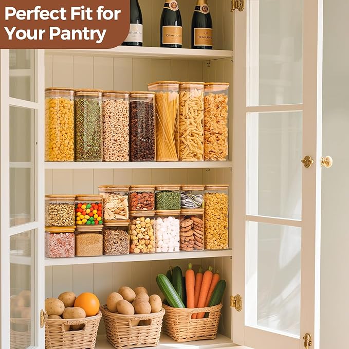 ComSaf Glass Storage Containers with Lids, 1.2 Qt Glass Jars with Lids, Clear Food Storage Jar