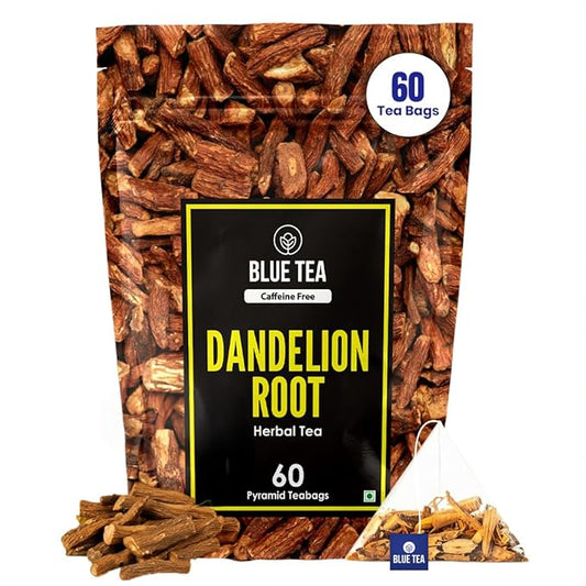 BLUE TEA - Dandelion Root Tea - 60 Count - Pyramid Plant Based Tea Bag | Support Kidney Function and Healthy Digestion | Detox Tea | Herbal Tea - Caffeine Free - Non-Bitter - Mild Flavor | Zipper Pack