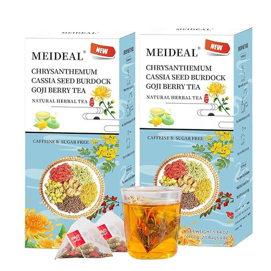 Meideal Chrysanthemum Cassia Seed & Burdock Goji Berry Tea, Liver Cleanse & Detox Herbal Tea Bags, Dandelion Wolfberry Tea, 20 Count, Vegan, Sugar-Free & Caffeine-Free (TWO BOXES)