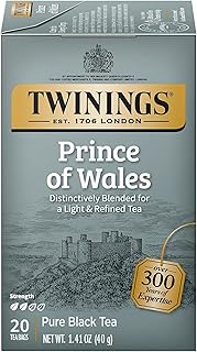 Twinings Prince of Wales Black Tea Individually Wrapped Bags, 20 Count (Pack of 1), Velvety Smooth & Mild, Caffeinated, Enjoy Hot or Iced, 20 Teabags