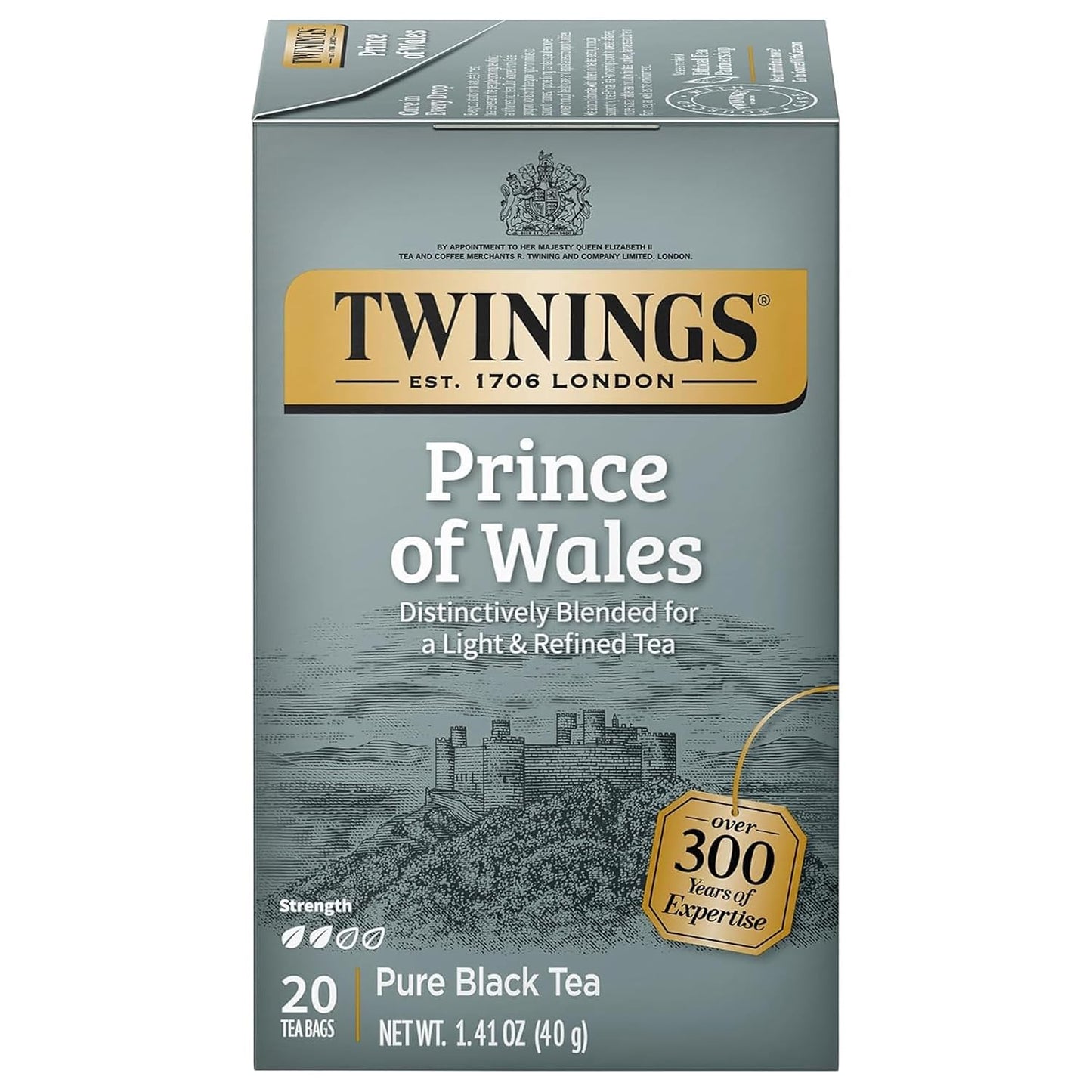 Twinings Prince of Wales Black Tea Individually Wrapped Bags, 20 Count, Velvety Smooth & Mild, Caffeinated, Enjoy Hot or Iced, 20 Teabags