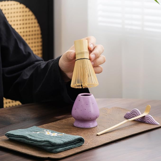 7Pcs Japanese Matcha Tea Set, Matcha Kit with Matcha Bowl (with Pouring Spout), Matcha Whisk, Whisk Holder, Strainer