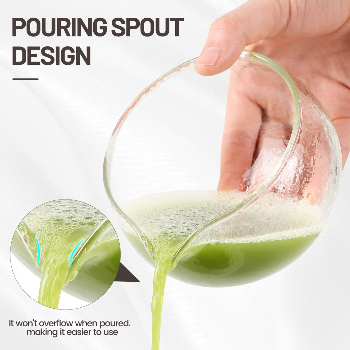ZENRC Textured Glass Matcha Bowl With Pouring Spout - Handmade Japanese Style Matcha Green Tea Ceremony Chawan 400ml 13.5 oz