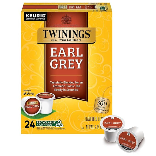 Twinings Earl Grey Black Tea K-Cup Pods for Keurig, 24 Count (Pack of 1), Flavoured with Citrus and Bergamot, Caffeinated, Enjoy Hot or Iced