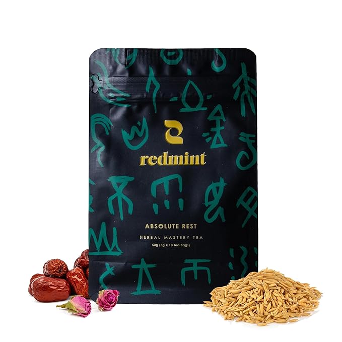 Redmint Absolute Rest Herbal Tea, Natural Sleep Tea Bag for Relaxation and Sleep Support, Rooted in TCM Ingredients with Jujube Date, Barley and Rose