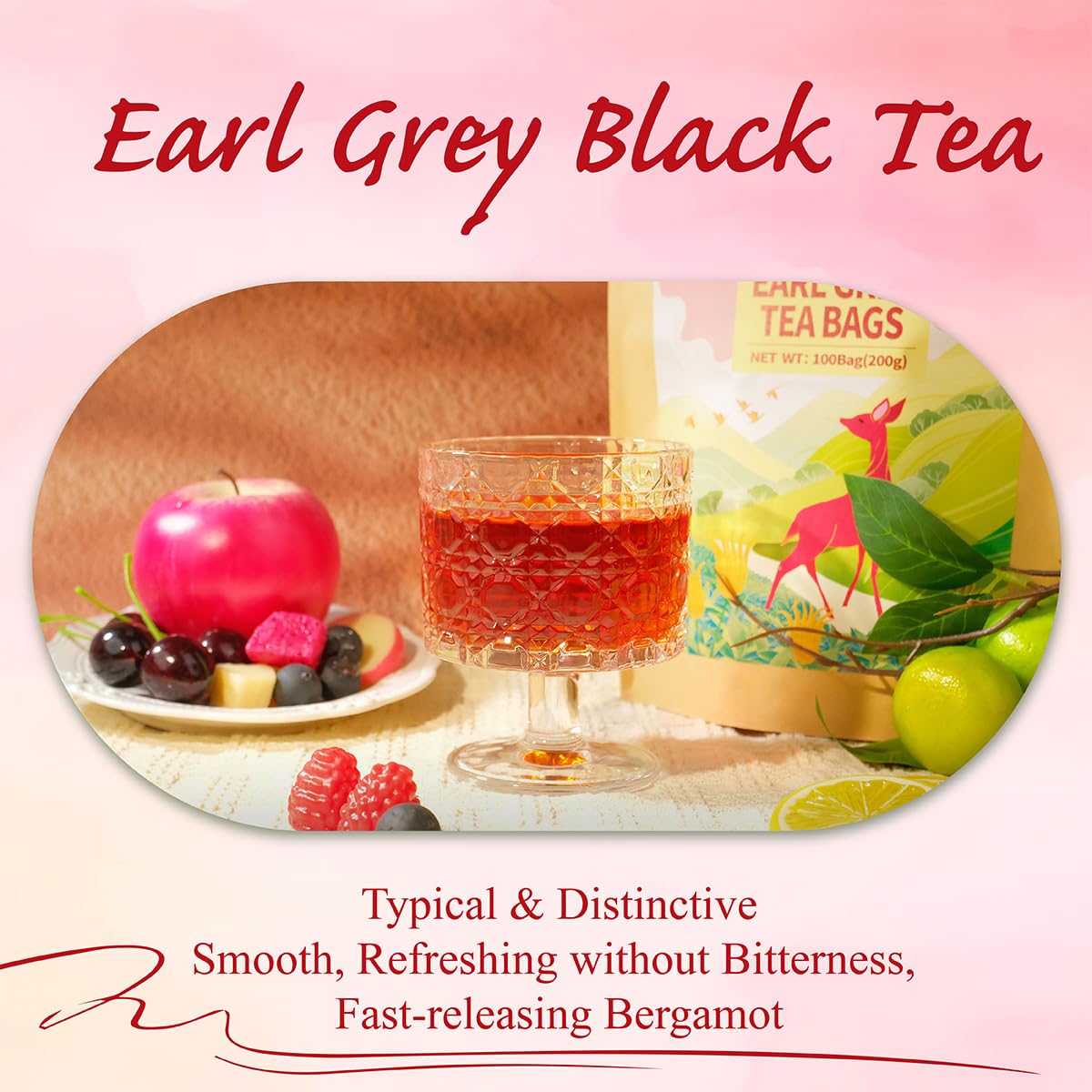 WT WEETEE Earl Grey Tea Bags, 100 Count Black Tea Flavored with Bergamot Orange, Resealable Kraft Bag | Brew Hot or Iced