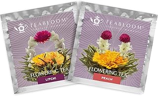 Teabloom Litchi & Peach Flowering Teas – Hand-Tied Flowering Tea Balls - Each Tea Blossom Can Be Used Multiple Times (2-Pack)