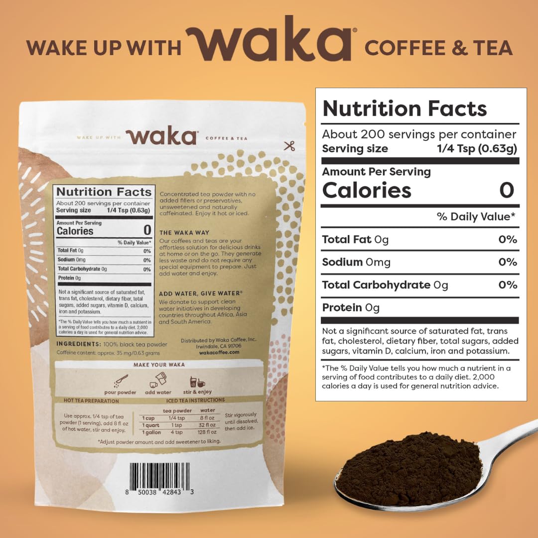 Waka Instant Black Tea Mix, Classic Unlfavored and Unsweetened, 4.5 oz