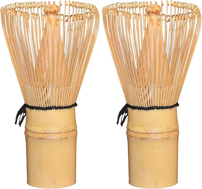 2 Pcs Wood Matcha Whisk Set, 100-Prong Handmade Chasen Whisk, 1.2 x 2.4 x 4.3 in / 3 x 6 x 11 cm, Natural Wood Color, Traditional Tea Ceremony Utensil