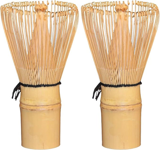 2 Pcs Wood Matcha Whisk Set, 100-Prong Handmade Chasen Whisk, 1.2 x 2.4 x 4.3 in / 3 x 6 x 11 cm, Natural Wood Color, Traditional Tea Ceremony Utensil