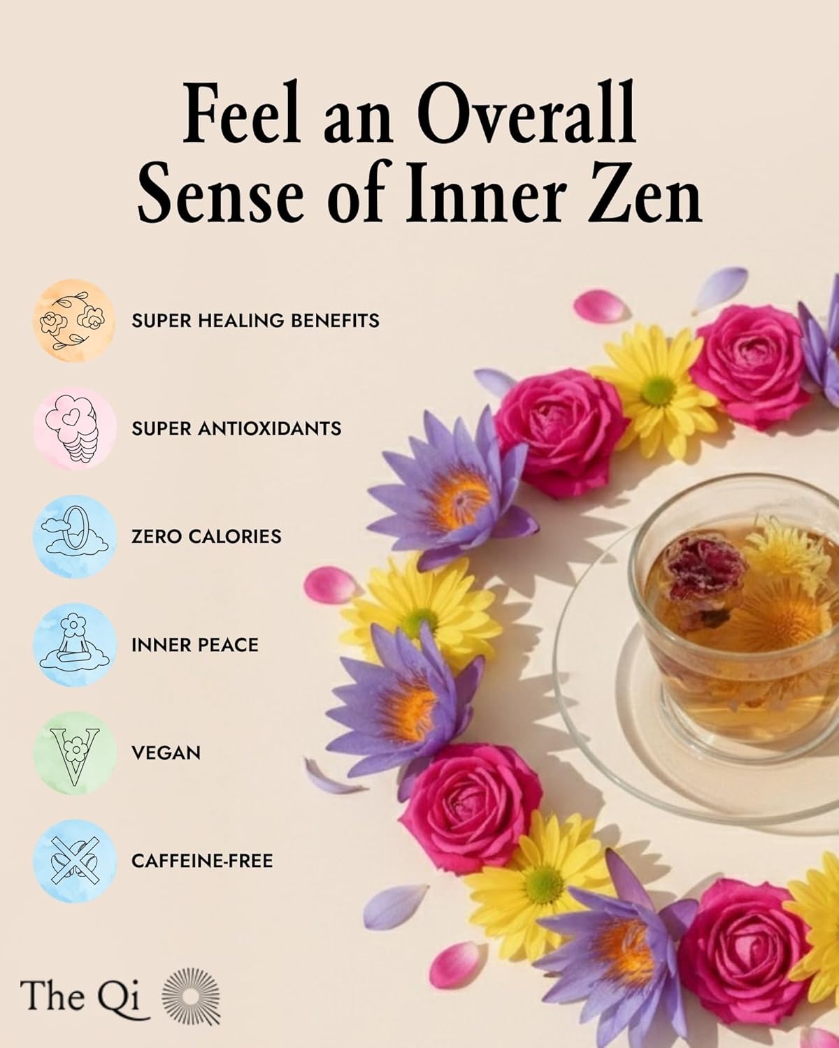 The-Qi Floral Tasting Collection Blooming Tea Variety Box – 9 Pcs Whole Flowers (Rose, Chrysanthemum, Lotus) – 100% All Natural Blooming Tea Gift Set, Naturally Caffeine-free – Makes 27 Cups