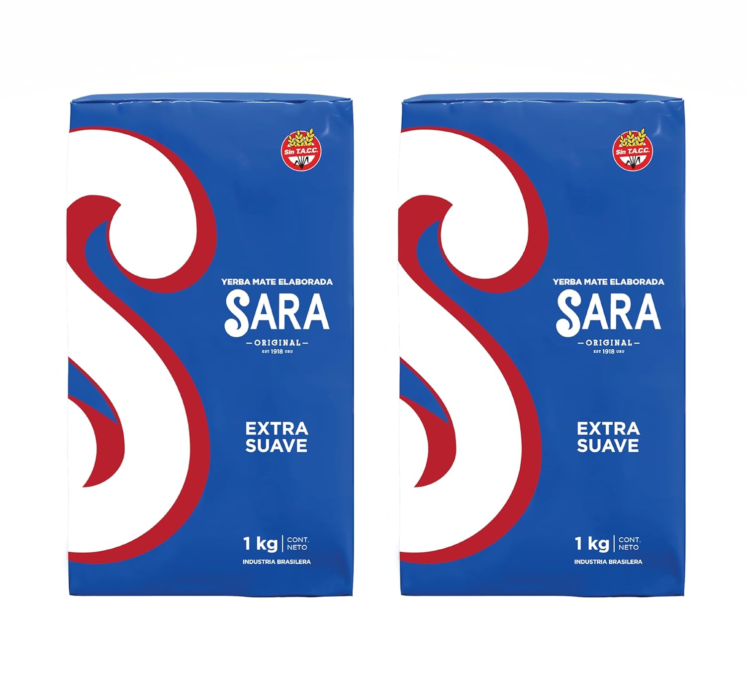 SARA Yerba Mate Extra Smooth - Uruguayan Yerba Mate Tea - Ground Leaf Mate - Rich & Balanced Flavor - Yerba Mate Sara Extra Suave Azul 2-Pack (2kg - 4.4lbs total)