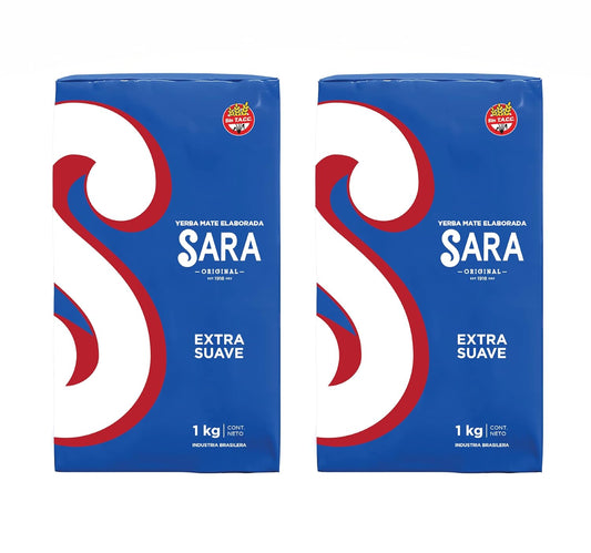 SARA Yerba Mate Extra Smooth - Uruguayan Yerba Mate Tea - Ground Leaf Mate - Rich &amp; Balanced Flavor - Yerba Mate Sara Extra Suave Azul 2-Pack (2kg - 4.4lbs total)
