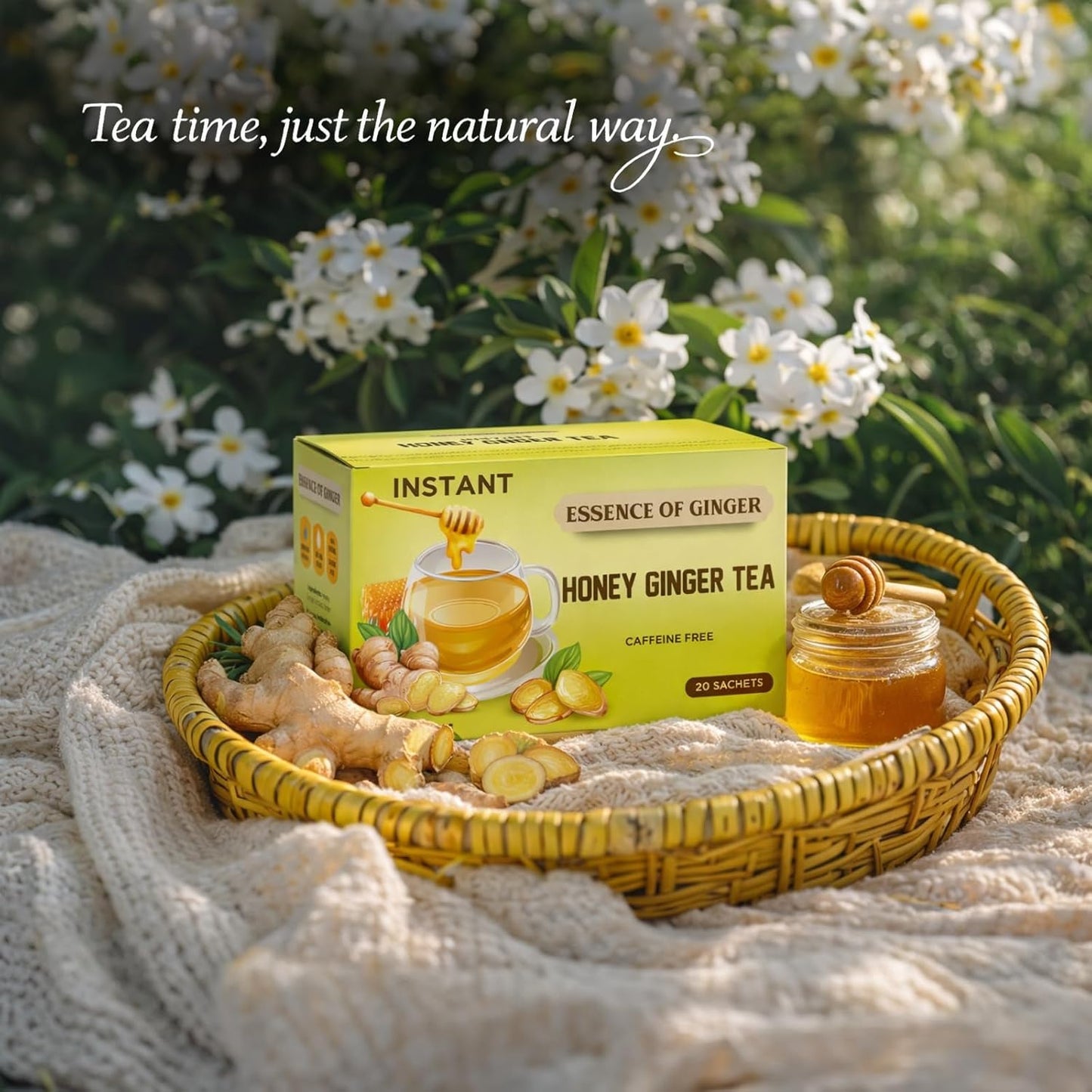 Life Plus Style Gourmet Essence of Ginger Honey Ginger Herbal Tea Instant 20 Tea Powder Packets Caffeine Free Natural Hot or Cold Honey Tea for Men Women